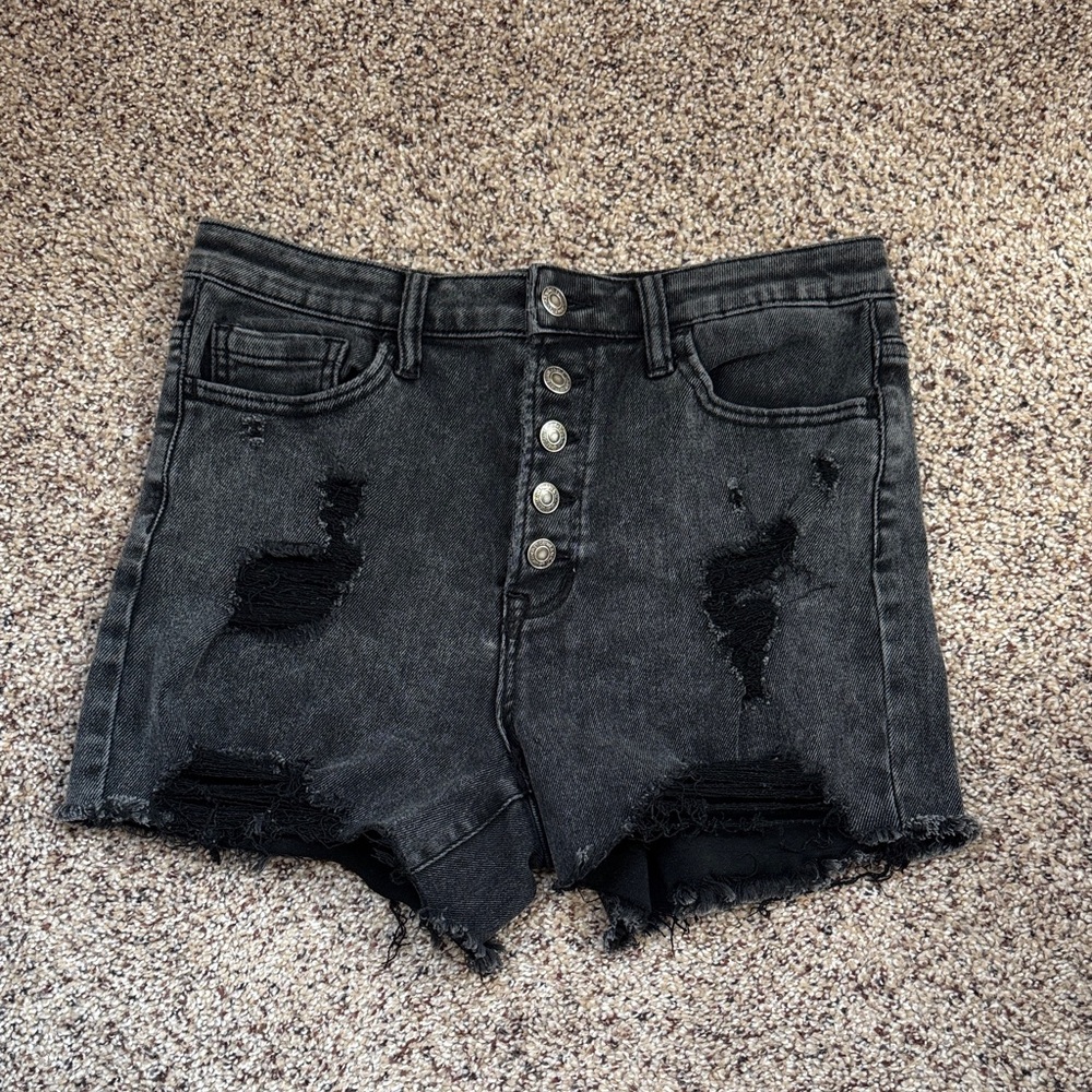 VERVET BY FLYING MONKEY Charcoal Distressed Jean Shorts